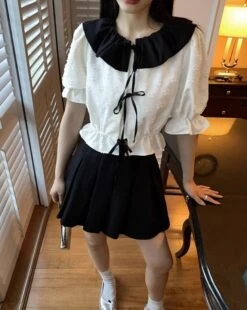 White Puff Sleeves Blouse With Black Collar | Wendy - Red Velvet -Amped Apparel White Puff Sleeves Blouse With Black Collar Wendy Red Velvet 5 600x754 1