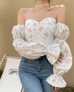 White Puffed Off-Shoulders Fishbone Top | Gahyeon - Dreamcatcher -Amped Apparel White Puffed Off Shoulders Fishbone Top Gahyeon Dreamcatcher 2 600x750 1