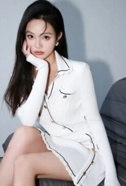 White Slanted Buttons Polo Dress | Joy - Red Velvet -Amped Apparel White Slanted Buttons Polo Dress Joy Red Velvet 1 600x884 1