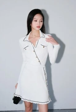 White Slanted Buttons Polo Dress | Joy - Red Velvet