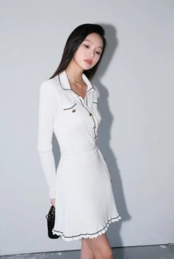 White Slanted Buttons Polo Dress | Joy - Red Velvet -Amped Apparel White Slanted Buttons Polo Dress Joy Red Velvet 12 600x892 1