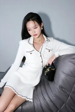 White Slanted Buttons Polo Dress | Joy - Red Velvet -Amped Apparel White Slanted Buttons Polo Dress Joy Red Velvet 13 600x892 1