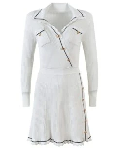 White Slanted Buttons Polo Dress | Joy - Red Velvet -Amped Apparel White Slanted Buttons Polo Dress Joy Red Velvet 15 600x750 1