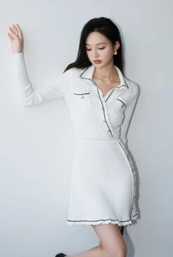White Slanted Buttons Polo Dress | Joy - Red Velvet -Amped Apparel White Slanted Buttons Polo Dress Joy Red Velvet 6 600x890 1