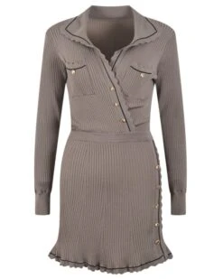 White Slanted Buttons Polo Dress | Joy - Red Velvet -Amped Apparel White Slanted Buttons Polo Dress Joy Red Velvet brown 2 600x750 1