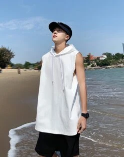 White Sleeveless Vest Hoodie | Dino - Seventeen -Amped Apparel White Sleeveless Vest Hoodie Dino Seventeen 12