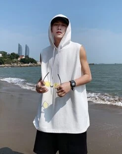 White Sleeveless Vest Hoodie | Dino - Seventeen -Amped Apparel White Sleeveless Vest Hoodie Dino Seventeen 14