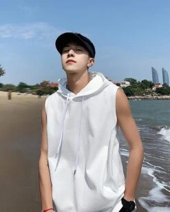 White Sleeveless Vest Hoodie | Dino - Seventeen -Amped Apparel White Sleeveless Vest Hoodie Dino Seventeen 2
