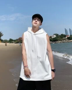 White Sleeveless Vest Hoodie | Dino - Seventeen -Amped Apparel White Sleeveless Vest Hoodie Dino Seventeen 9