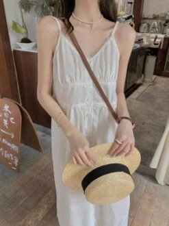 White Soft V-Neck Midi Dress | Yiren - Everglow -Amped Apparel White Soft V Neck Midi Dress Yiren Everglow 3 600x801 1