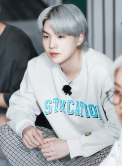 White "Staycation" Sweatshirt | Suga - BTS -Amped Apparel White Staycation Sweatshirt Suga BTS 7