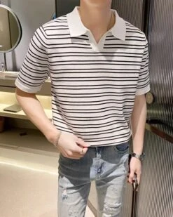 White Striped Polo Shirt | Key - SHINee -Amped Apparel White Striped Polo Shirt Key SHINee 2