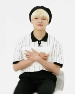 White Stripes Polo Shirt With Black Collar | Jeongin - Stray Kids -Amped Apparel White Stripes Polo Shirt With Black Collar Jeongin Stray Kids Idol 2 600x750 1