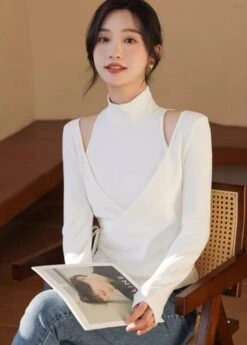 White Two-Piece Illusion Mock Neck Wrap Top | Wonyoung - IVE 9 White Two-Piece Illusion Mock Neck Wrap Top | Wonyoung - IVE -Amped Apparel White Two Piece Illusion Mock Neck Wrap Top Wonyoung IVE 2 600x839 1