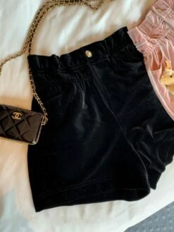 Black High-Waisted Velvet Shorts | Wonyoung - IVE -Amped Apparel Wonyoung IVE Black High Waisted Velvet Shorts 6 scaled 600x800 1