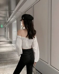 Black Off-Shoulder Lace Up Top | Wonyoung - IVE -Amped Apparel Wonyoung IVE Black Off Shoulder Lace Up Top 6 600x747 1