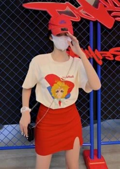 Red Side Slit Mini Skirt | Wonyoung - IVE -Amped Apparel Wonyoung IVE Red Side Slit Mini Skirt 5 600x846 1