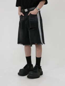 Black Mid-Length Tattered Denim Shorts | Wooyoung - ATEEZ -Amped Apparel Wooyoung ATEEZ Black Mid Length Tattered Denim Shorts 10 scaled 600x800 1