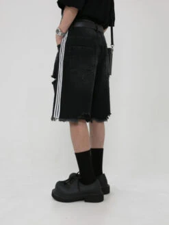 Black Mid-Length Tattered Denim Shorts | Wooyoung - ATEEZ -Amped Apparel Wooyoung ATEEZ Black Mid Length Tattered Denim Shorts 6 scaled 600x800 1