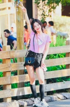 Black Cross Patched Denim Shorts | Yeji - ITZY 21 Black Cross Patched Denim Shorts | Yeji - ITZY -Amped Apparel Yeji ITZY Black Cross Patched Denim Shorts 2 600x906 1