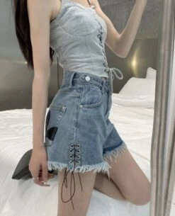 Black Cross Patched Denim Shorts | Yeji - ITZY 18 Black Cross Patched Denim Shorts | Yeji - ITZY -Amped Apparel Yeji ITZY Black Cross Patched Denim Shorts 7 600x741 1