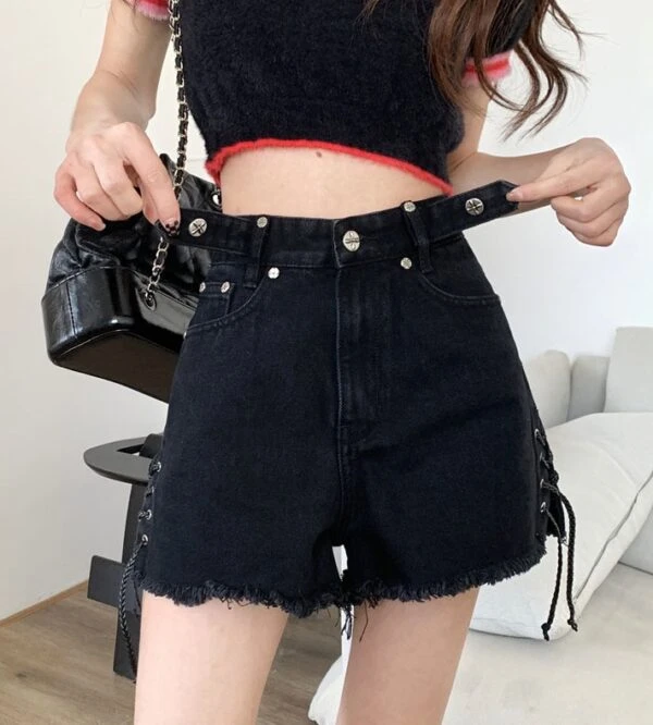 Black Cross Patched Denim Shorts | Yeji - ITZY 5 Black Cross Patched Denim Shorts | Yeji - ITZY - Image 3