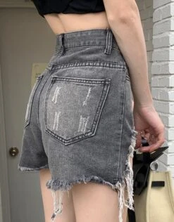 Grey Ripped Denim Shorts | Yeji - ITZY -Amped Apparel Yeji ITZY Grey Ripped Denim Shorts 6