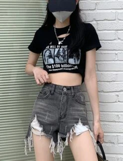 Grey Ripped Denim Shorts | Yeji - ITZY