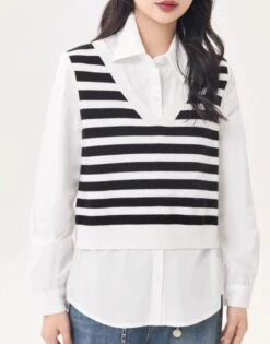White Fake Two-Piece Striped Vest And Shirt | Yeji - ITZY