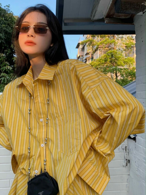 Yellow Striped Oversized Shirt | Sunghoon - Enhypen 3 Yellow Striped Oversized Shirt | Sunghoon - Enhypen