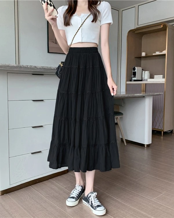 Black Flowy Long Skirt | Yeri - Red Velvet 5 Black Flowy Long Skirt | Yeri - Red Velvet - Image 3