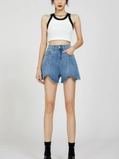 Blue Front Hem Denim Short | Yujin - IVE