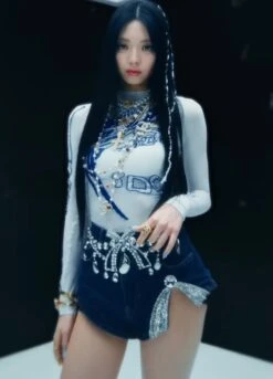 Blue Rhinestone Embellished Denim Shorts | Yuna - ITZY -Amped Apparel Yuna ITZY Blue Rhinestone Embellished Denim Shorts 1