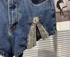 Blue Rhinestone Embellished Denim Shorts | Yuna - ITZY -Amped Apparel Yuna ITZY Blue Rhinestone Embellished Denim Shorts 5 600x486 1