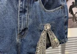 Blue Rhinestone Embellished Denim Shorts | Yuna - ITZY -Amped Apparel Yuna ITZY Blue Rhinestone Embellished Denim Shorts 6 600x422 1