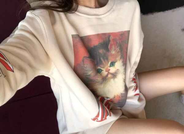 Beige Cat Painting Sweatshirt | Yunhyeong - IKON 10 Beige Cat Painting Sweatshirt | Yunhyeong - IKON - Image 8