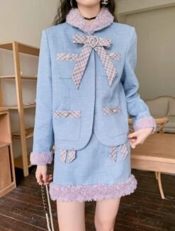 Blue Bowknot Woolen Skirt | Yuqi - (G)I-DLE -Amped Apparel Yuqi GI DLE Blue Bowknot Woolen Skirt 13 600x792 1