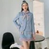 Blue Bowknot Woolen Skirt | Yuqi - (G)I-DLE -Amped Apparel Yuqi GI DLE Blue Bowknot Woolen Skirt 15 600x760 1